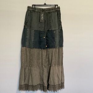 NWT - Young Threads Multicolor Patchwork with Lace Wide-Leg Pants Elastic Waist